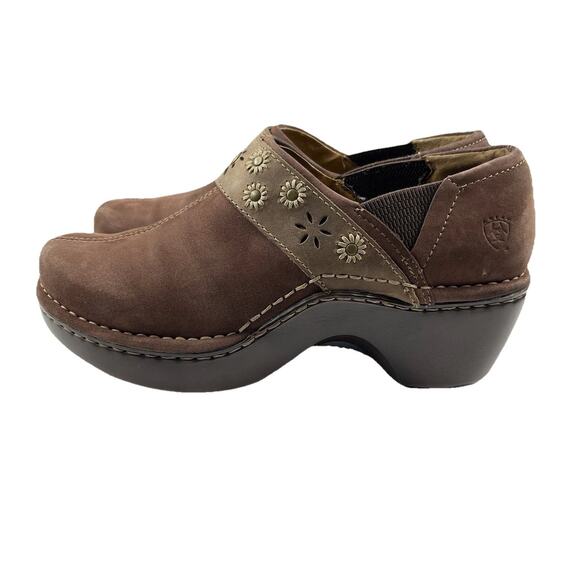 Ariat Westlake Womens Clogs 6.5B Brown Leather Floral Studded Slip On Equestrian - Picture 1 of 12